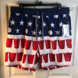 Trinity Men's Red, White & Blue Shorts Stars & Pong Game Theme NWT